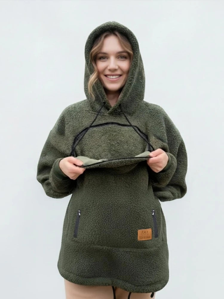 Olive drab Color Women’s Fleece Hoodie Pullover With Kangaroo Pocket