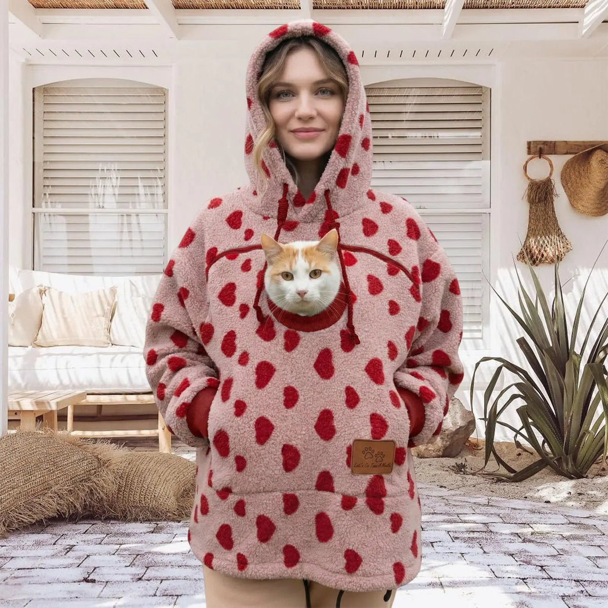Red Heart Color Women’s Fleece Hoodie Pullover With Kangaroo Pocket