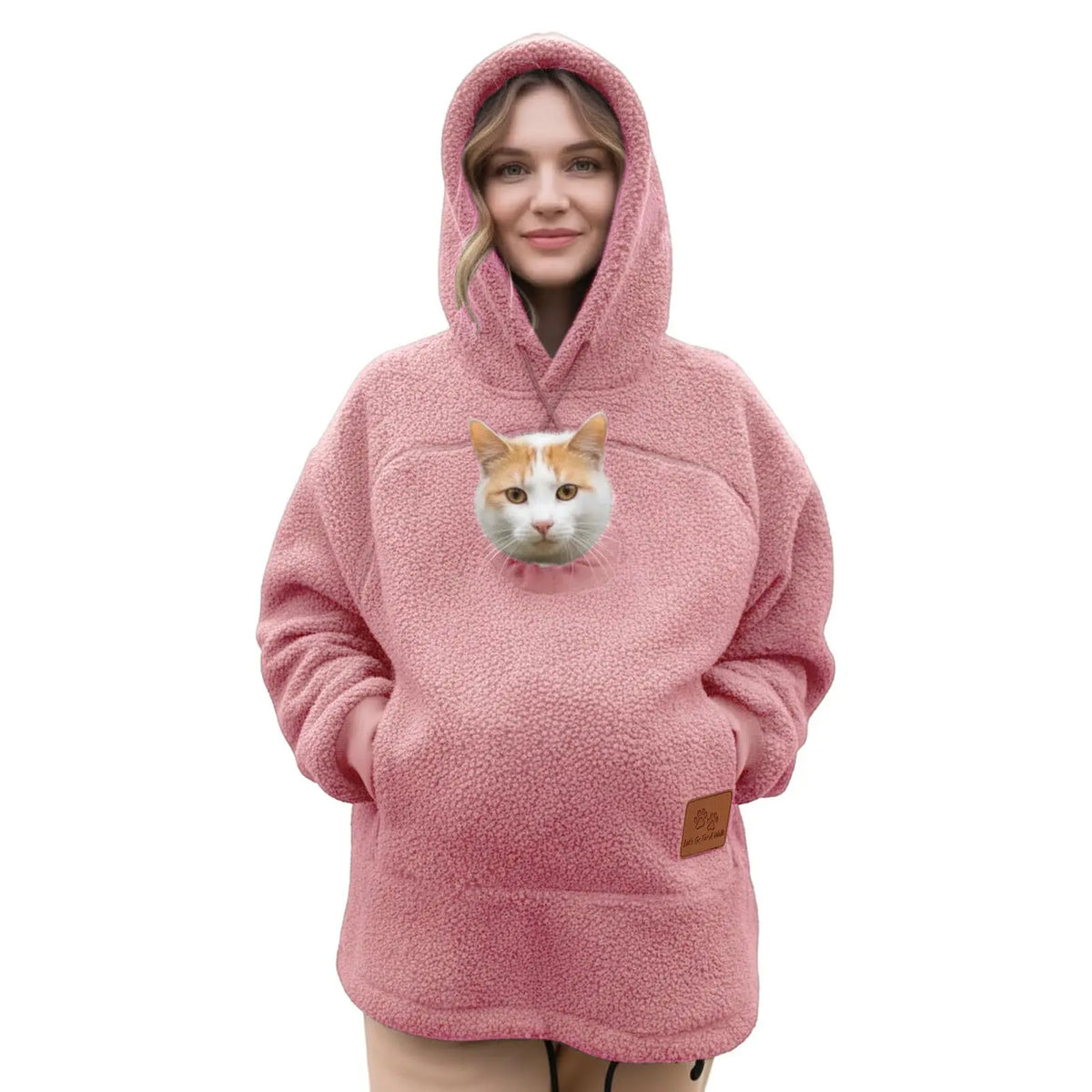 Pink Color Women’s Fleece Hoodie Pullover With Kangaroo Pocket