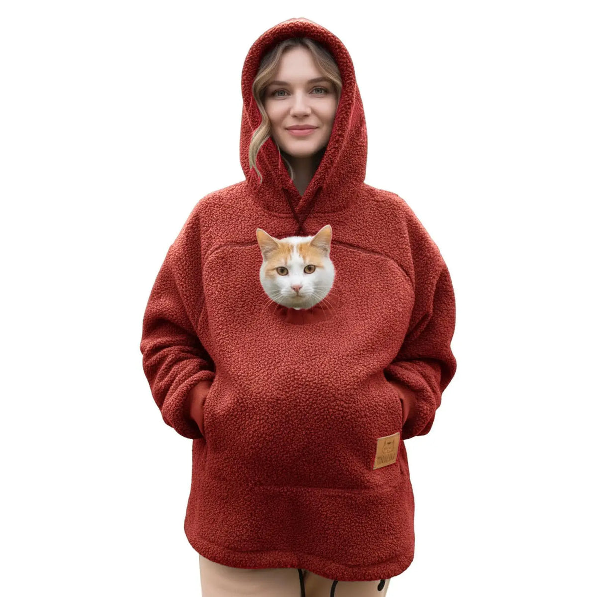 Red Color Women’s Fleece Hoodie Pullover With Kangaroo Pocket