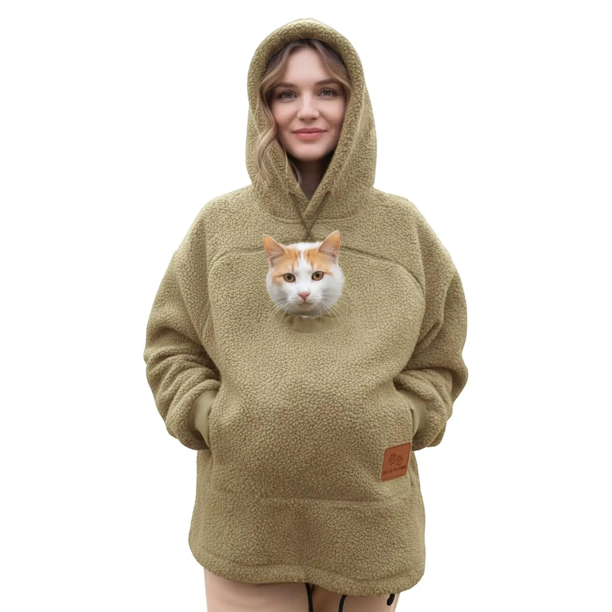 Khaki Color Women’s Fleece Hoodie Pullover With Kangaroo Pocket